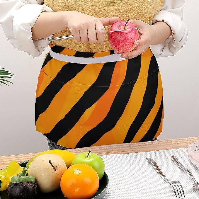 Server Waist Aprons Waitress Unisex Chef Works Half Apron with 3 Pockets