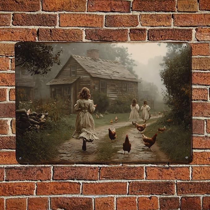 Vintage Farmhouse Scene Metal Sign Rustic Aluminum Metal Signs for Garden, Yard, Porch, Home Bedroom, Kitchen Decor 8 X 12 Inch, Weather Resistant, Waterproof, Durable Ink, Easy to Mount