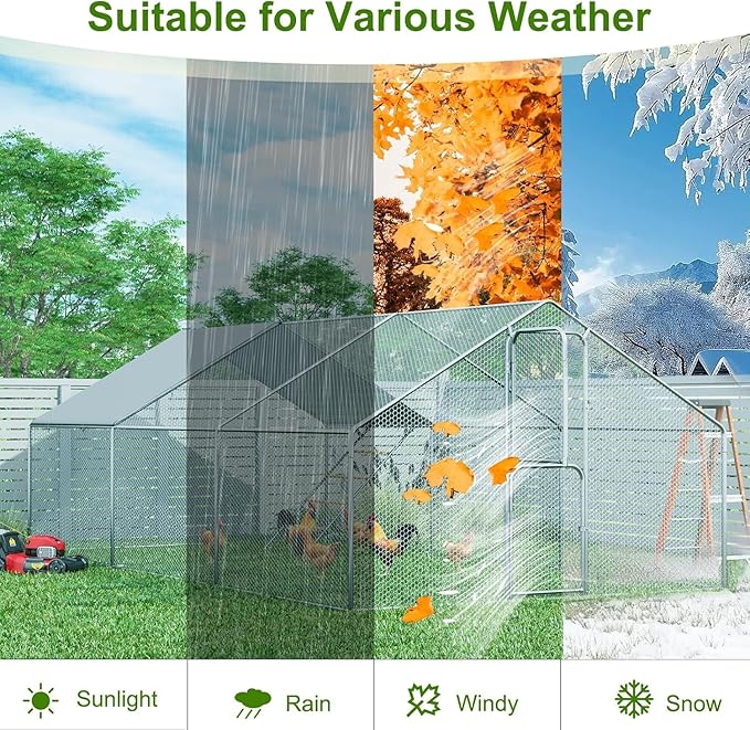 Amopatio Metal Large Chicken Coop 18.5x9.8x6 FT Walk in Chickens Run with Chicken Roosting Perch, Outdoor Chicken House with Security Lock and Split Door for Farm, Yard, Backyard
