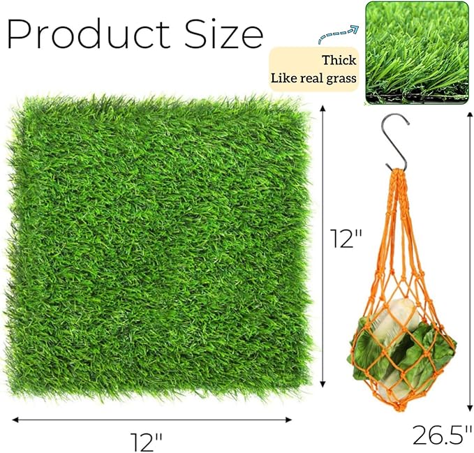 8 Pack Chicken Nesting Pads with Vegetable String Bag, 12"x12"x1.2" Washable Hen Coop Synthetic Turf Mat, Artificial Nest Box Bedding Grass Rug Carpet for Laying Eggs, Garden Lawn