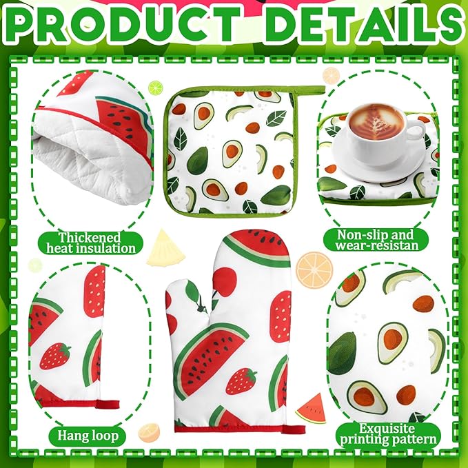 10 Pcs Fruit Kitchen Dish Towels Rugs Oven Mitts and Pot Holders Set Farmhouse Kitchen Decor Set for Women Mom Daughter Gift Cooking Baking Grilling(Lively Color)