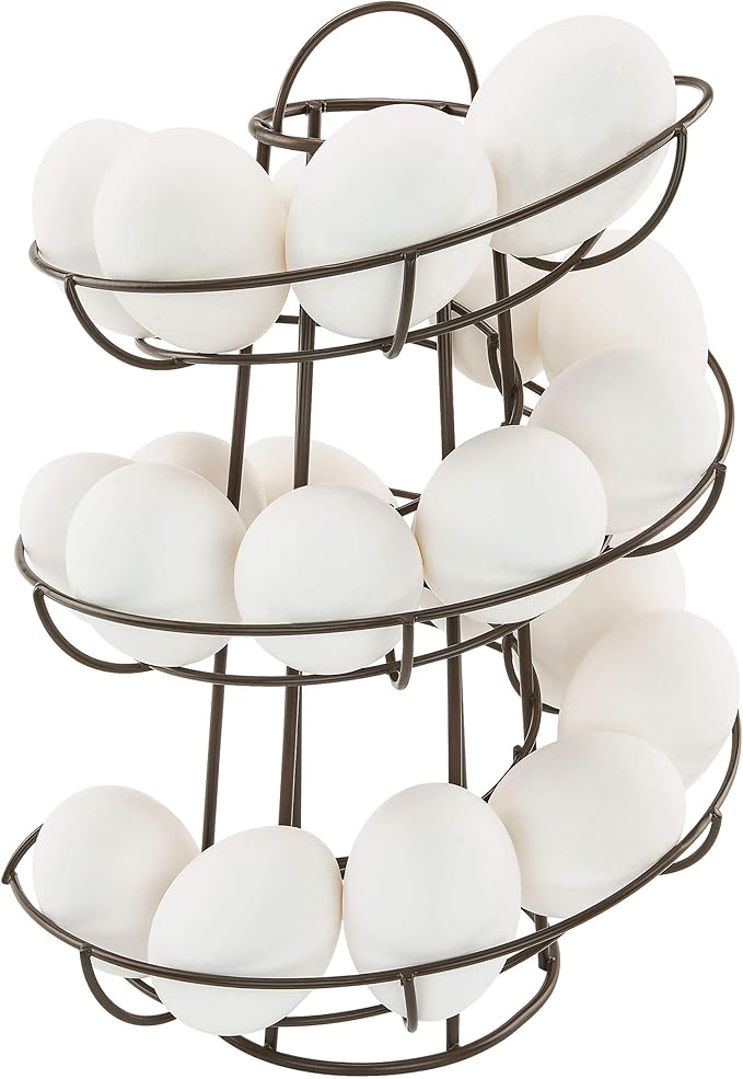 Egg Skelter Deluxe – Modern Spiraling Dispenser Rack, Brown, Stylish Kitchen Storage for Eggs