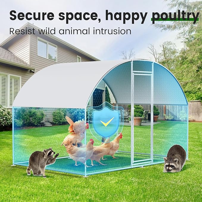 Chicken Coop Large Metal Chicken House Chicken Coops for 6/10 Chickens Poultry Cage with Waterproof Cover for Rabbits Duck Walk-in Chicken Run for Yard Chicken Pen