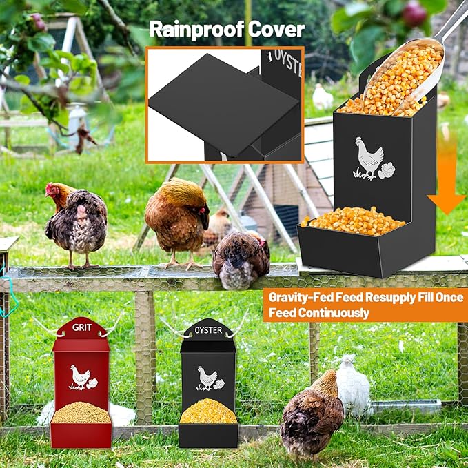 Chicken Oyster Shell Feeder Grit Feeder, Metal Automatic Chicken Feeders Coop Accessories Supplies, Hanging Poultry Feeders for Chicks Duck Goose