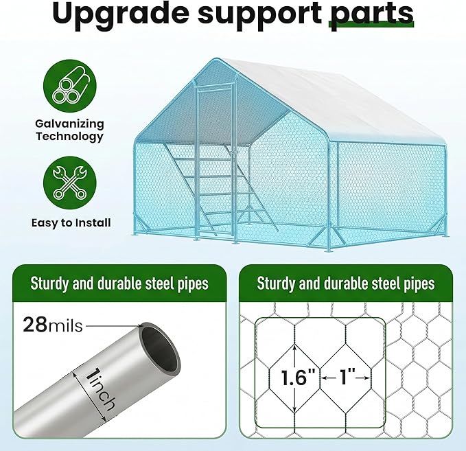 Chicken Coop 9.8x6.5x6.5ft Large Metal Chicken Run for 6/10 Chickens Poultry Cage with Waterproof Cover for Duck Walk-in Chicken Pen for Yard