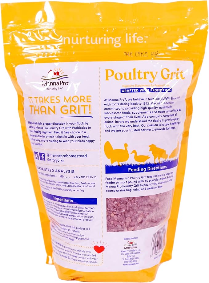 Manna Pro Chicken Grit with Probiotics – Crushed Granite Grit for Backyard Chickens, Supports Healthy Digestion and Gizzard Function, Ideal for Laying Hens and Small Flocks, 5 lb Bag