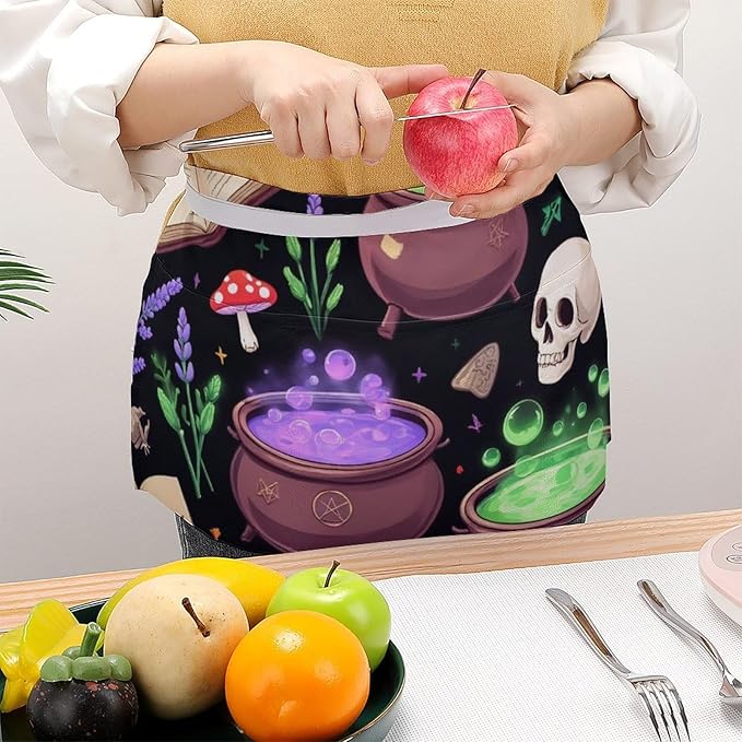 Unisex Apron for Cooking Server Waitress Half Waist Apron with 3 Pockets