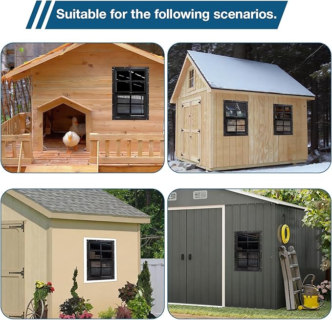 Yuzzy Shed Windows 2 Pack, Chicken Coop Windows 30" x 36" with Tempered Glass and Fiberglass Screen, Flush Mounted Small Window for Shed, Barns, Playhouse, Household, Garage (Black)