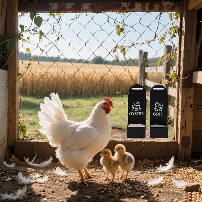 Chicken Oyster Shell and Grit Feeder Wooden Automatic Poultry Feeder Chicken Coop Accessories Supplies