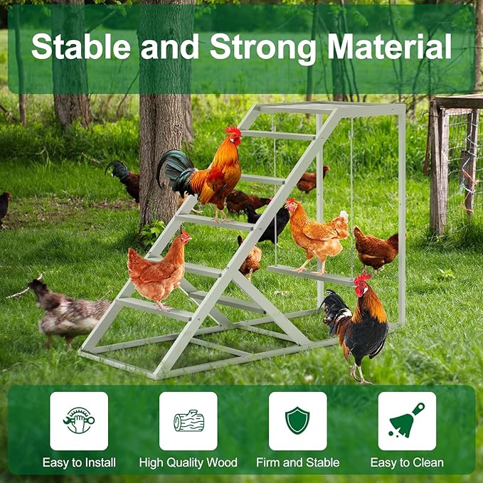 Chicken Perch Swing for Coop – Wooden Hanging Roosting Bar & Climbing | Chicken Perch for Hens & Chicks | Chicken Coop Accessories for Exercise, Pecking & Balance Training,Grey
