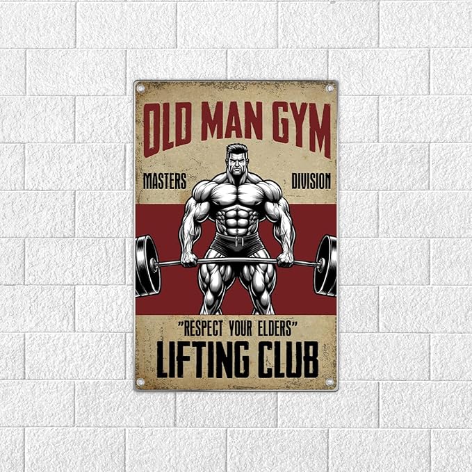 Old Man Gym Metal Sign For Home Wall Decor Masters Division Respect Your Elders Lifting Club Vintage Poster Art Fitness And Weightlifting Enthusiasts 8 x 12 Inch