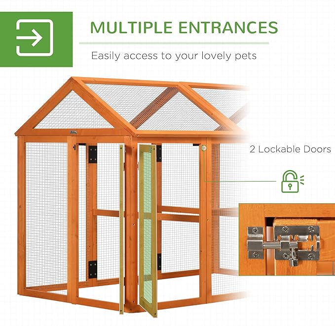 PawHut Chicken Run, Wooden Large Chicken Coop, Combinable Design with Perches & Doors for Outdoor, Backyard, Farm, 4.6' x 2.8', Orange