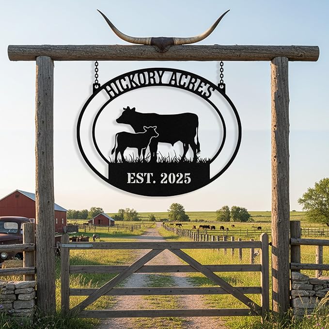 Personalized Farm Cow Calf Signs, Custom Ranch Sign, Customized Farm Metal Signs Outdoor, Custom Large Hanging Family Name Cow Sign for Farms, Ranch, Barn, Farmhouse