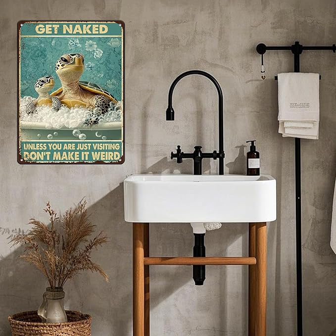 Sea Turtle Funny Bathroom Quote Metal Tin Sign Wall Decor Vintage Get Naked For Home Hotel Bathroom Sign 12x16 Inch