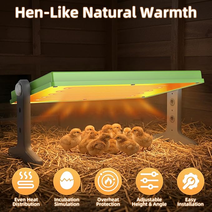 Fuzzy Bird Chick Brooder (12''*8'') Brooder Heater for Chicks Ducks and Birds Incubation Heating Keep Chicks Warm Newly Upgraded Temperature Adjustable Height Adjustable Chick Heating Plate - Green