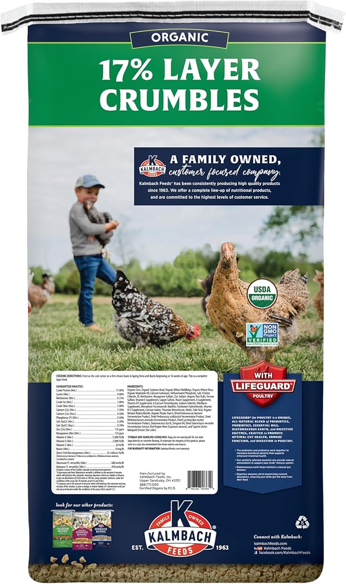 Kalmbach Feeds 17% Organic Crumbles Feed for Layer Chickens, 50 lb Bag