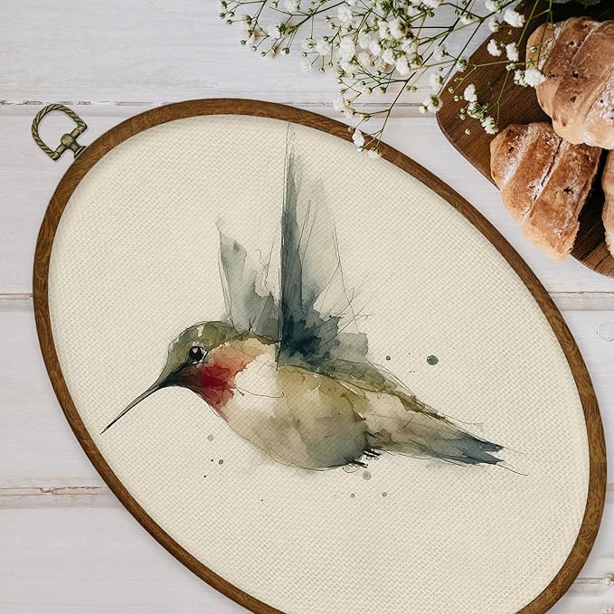 WULQYING Vintage Hummingbird Wall Art Decor, Rustic Farmhouse Bird Oval Framed Canvas Art Prints, Neutral Cottagecore Hummingbird Bird Wall Hanging Decor for Home Bedroom Living Room, 8.6x11.4 Inches