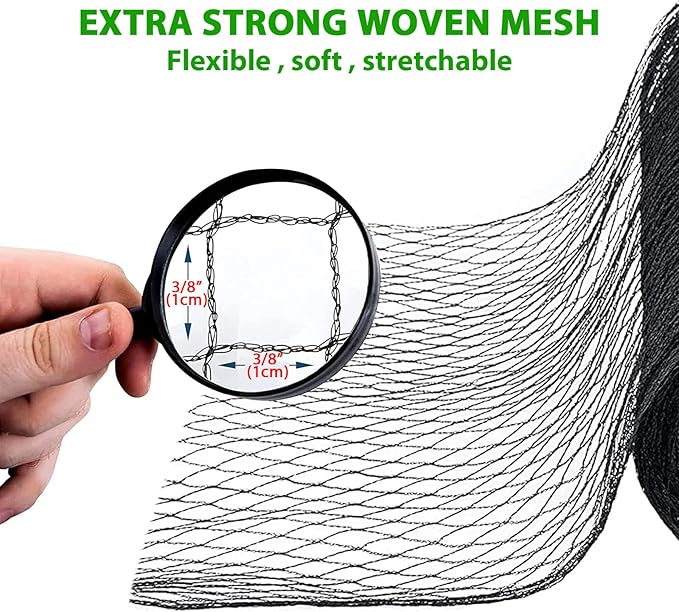 20' x 40' Bird Netting for Garden Heavy Duty 3/8" Mesh Anti Bird Net for Chicken Run,Vegetables,Koi Pond,Fruit Trees & Other Plants,Lasting Against Birds Deer Squirrels and Poultry, Black