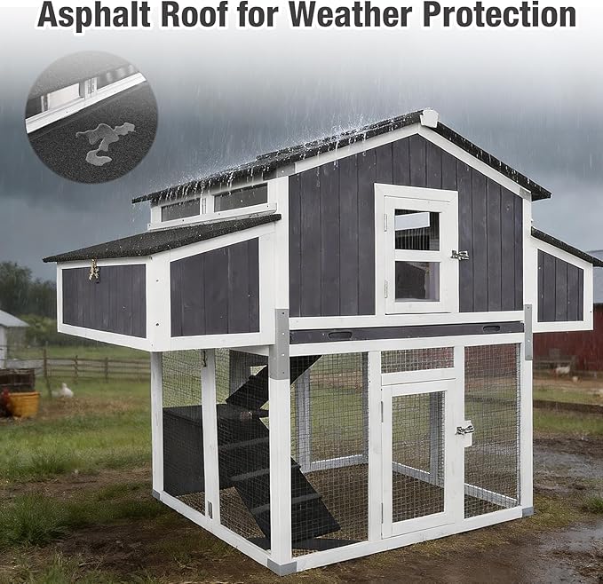 Large Chicken Coop with Unique Folding Design – Easy Assembly, Outdoor Hen House with 2 Nesting Boxes, Leakproof Pull-Out Tray, and UV-Resistant Roof (Black)