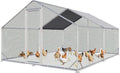 Aoxun Metal Chicken Coop, Outdoor Chicken Runs for Yard with Cover, Spire Roof Hen House Enclosure with Security Lock, Walk-in Cage Peak Hen House for Yard Farm (10x13x6.4 FT)