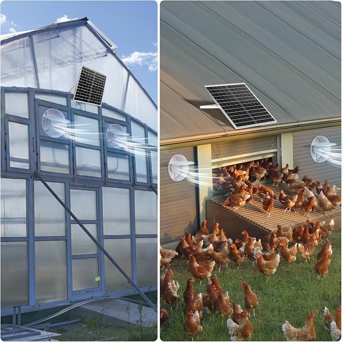 Solar Powered Exhaust Fan, 15W Solar Panel with 6" Brushless Fan for Shed Ventilation, Solar Fans for Outside, Greenhouse, Home, Chicken Coop, Outdoor