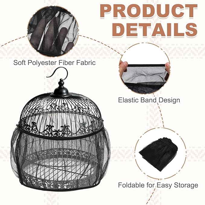 Bird Cage Seed Catcher, Bird Cage Net Cover Seeds Guard, Universal Birdcage Accessories, Black/White, Circumference 45.7"-59.1", Height 9.8" for Parrot Cockatiel Enclosures
