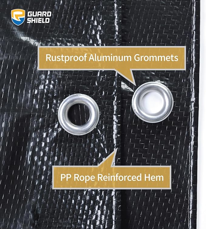 GUARD SHIELD Black Tarp 10x20 Feet Waterproof Tarps Lightweight Camping Tarp Outdoor Multi Purpose Poly Cover 6mil