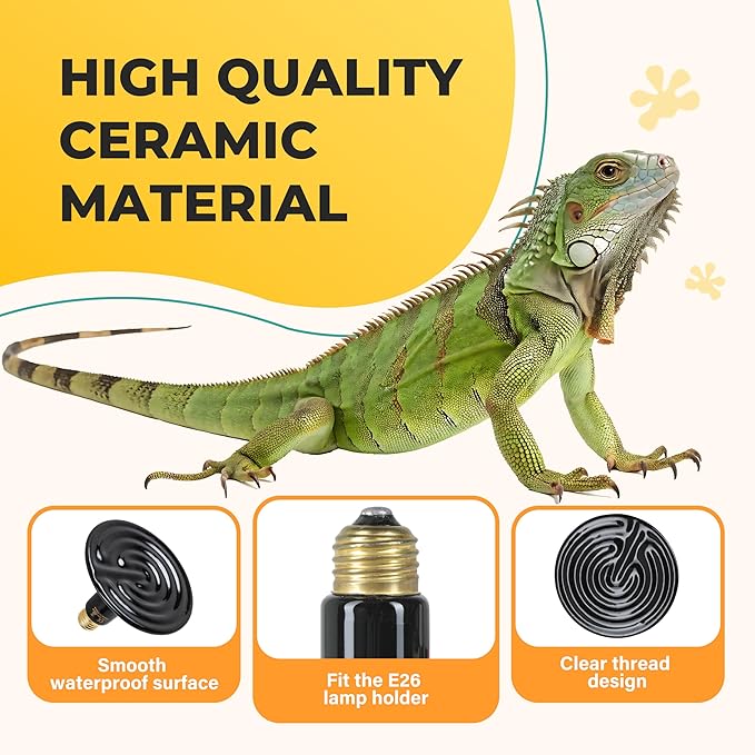 Ceramic Heat Emitter, 250W Reptile Heat Lamp, No Light Emitting Turtle Heater, Efficient Heating Solution for Aquariums, 2 Pack for Optimal Temperature Control