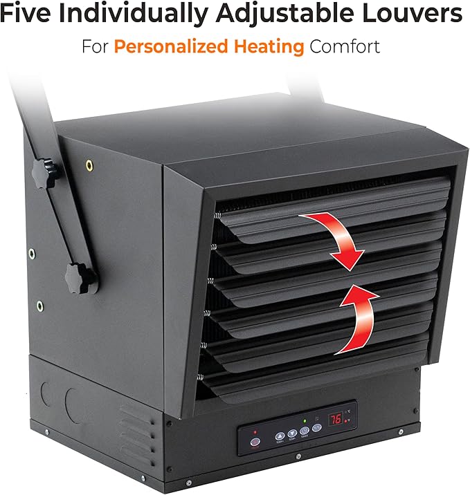 Comfort Zone 10,000W Hard-Wired Garage Heater – Industrial & Commercial Ceiling Mount, 240V Fan-Forced Heater with Remote, Digital Thermostat, Timer, 2 Heat Settings, Overheat Protection, Black