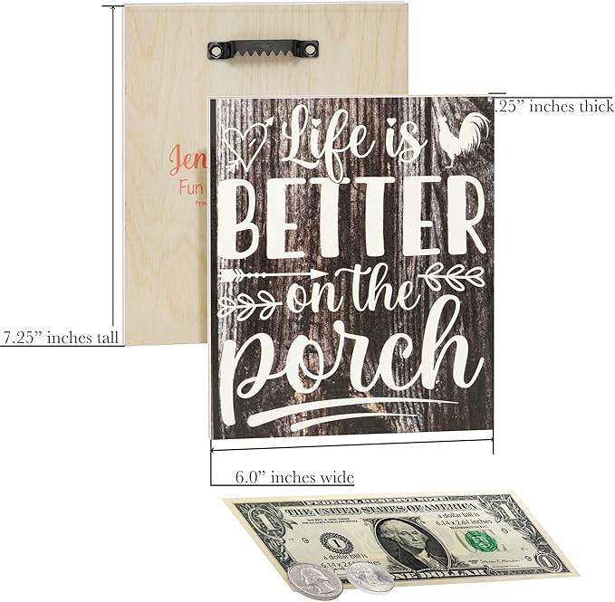 JennyGems Life is Better on the Porch Wooden Sign, Farm Life Decor and Wall Hanging, Brown Rustic Color, Made in USA