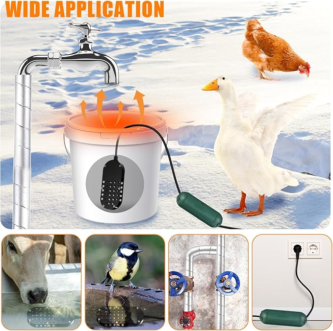 3 Pcs Submersible Water Heater Bird Bath Heater Chicken Waterer De-icer Water Trough Outdoor for Farm Pond Winter Poultry Livestock Tank Horse Drink, Pipe Tape Cord Cover(Black,250 W)
