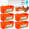 5 Pack Chicken Feeder, Duck Feeder Supplies, Hanging Fence Feed Trough with Clips for Goat, Sheeple, Piglet, Gooses, Turkeys, Dog Livestock Poultry, 8 Quarts in Total, Feed Scoop Included, Orange