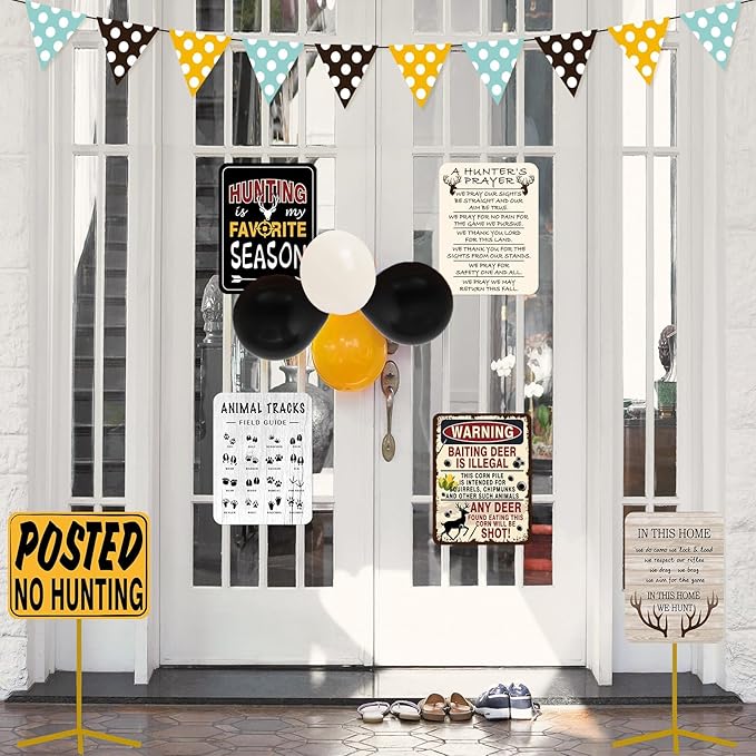 Hunting Party Decorations - 9 PCS Gone Hunting Birthday Party Sign Decorations for Boys Kids Deer Hunting Themed Birthday Party Funny Deer Hunter Decor for Man Room Home Garden Yard Wall Decor
