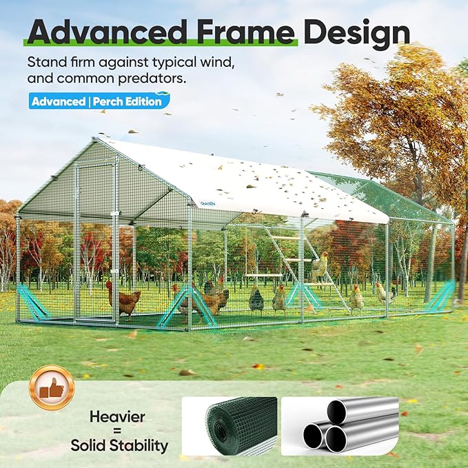 Quictent Large Metal Chicken Coop Run for 30+ Poultry with Climbing Perch, Side Hardware Cloth & Cover, Advanced Series Outdoor Walk-in Cage Hen Duck Rabbit Dog Pen Yard Farm House, 18x9x6.6FT