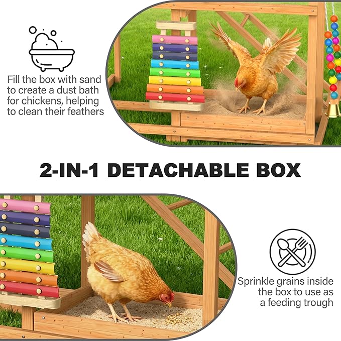 Chicken Perch with Swing Xylophone Removable Feeder/Bath Wooden Roosting Bar Toy for Farms Easy to Clean