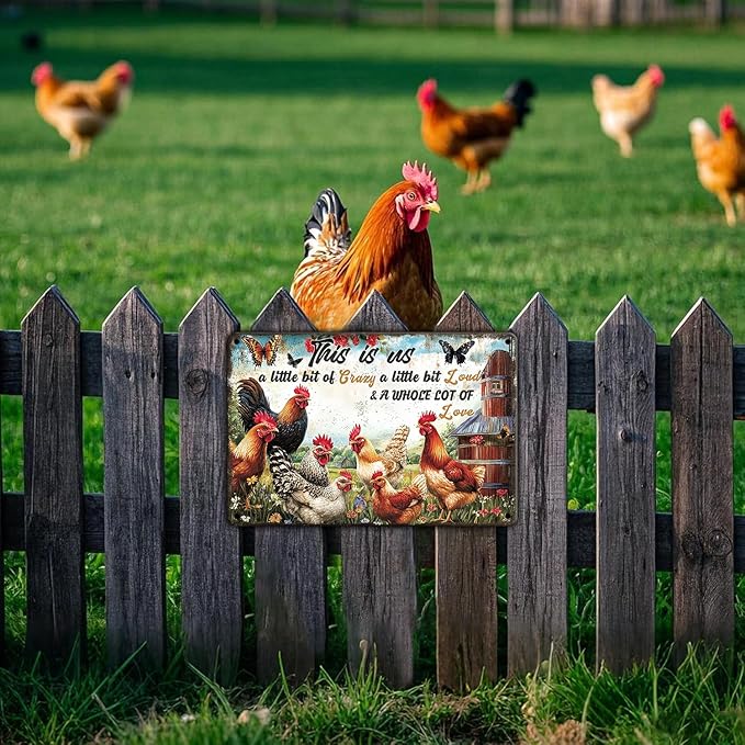 Vintage This Is Us A Little Bit Of Crazy A Little Bit Loud Chicken Metal Sign Chicken Coop Poster Wall Decor Home Garden Outdoor Farmhouse Plaque 12x8 Inch