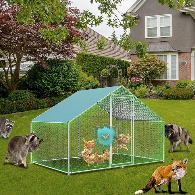 Sunny Heart Large Chicken Coop Run with Immersed Wire Mesh, Metal Chicken Coop for 6 Chickens Heavy Duty Chicken Run in for Yard with Waterproof Cover and Secure Lock -4M(158''X 77''X118'')