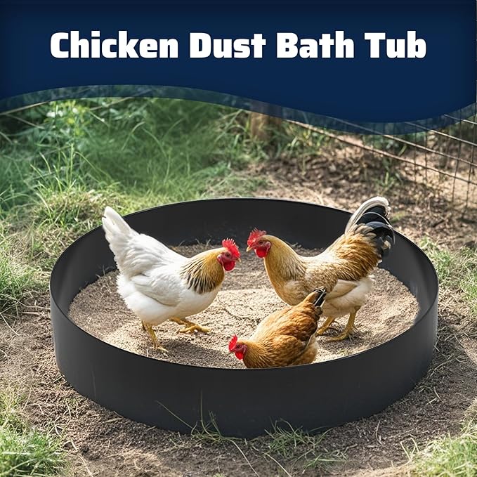 Chicken Dust Bath Tub,25"D x 5 5/8"H Adjustable Chicken Dust Bath,Bottomless Design Dust Bath for Chickens,Chicken Coop Cleaner Container for Farms, Chicken Coops,Lawn,Chicken Coop Accessories