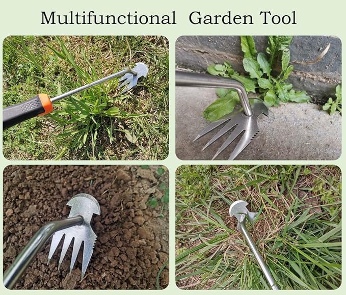 Generic Weed Puller Tool, New Garden Weed Remove Tool, Stainless Steel Hand Weeding Tool, Weeding Artifact Uprooting Weeding Tool for Vegetable Backyard Farm Planting and Weeding (Rubber Handle)