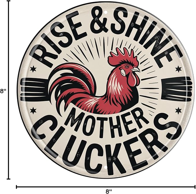 CSWLJS Funny Chicken Coop Farm Rise And Shine Mother Cluckers Farmhouse Metal Tin Sign 8x8 In Durable Indoor/Outdoor Gift Vintage Wall Art Decor