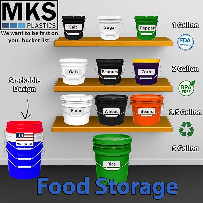 5-Gallon Bucket with Airtight Lid – Made in USA, Food Grade BPA Free Plastic, Heavy Duty Multi-Use, Metal Handle with Grip, Stackable Storage – Green, 1 Pack