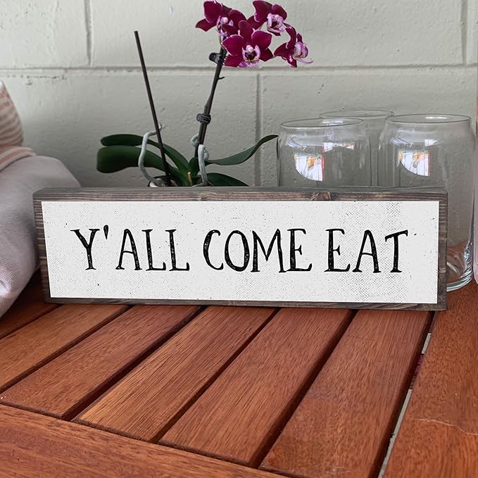 Wood & Metal Southern Sign – Weatherproof Indoor Outdoor Wall Decor – Rustic Charm with "Y’all Come Eat" – Gift-Wrapped & Ready to Give