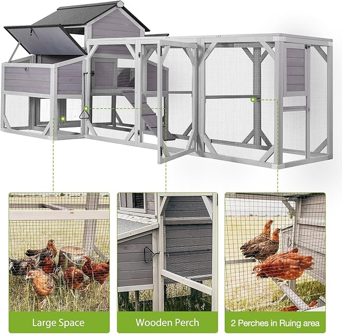 GUTINNEEN Chicken Coop Extra Large Chicken House with Run for 8-10 Chickens Hen House Poultry Cage Outdoor with Nesting Box,Strong Inron Edge