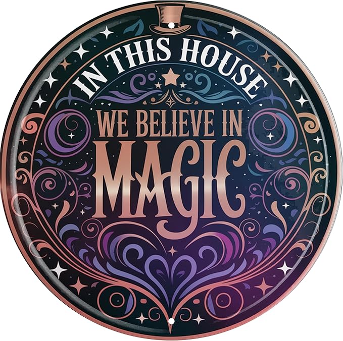 CSWLJS Vintage Metal Tin Sign “In This House We Believe in Magic” – 8×12″ Wall Decor for Home, Bedroom, Kitchen, Gift