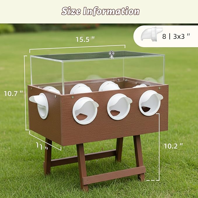 KOL No-Waste Chicken Feeder, 22LB Poultry Feeder with 6 Anti-Spill Ports, Clear-View HIPS & Acrylic Design, Foldable Stand for Hens and Chicks – Automatic Gravity-Flow Feeder