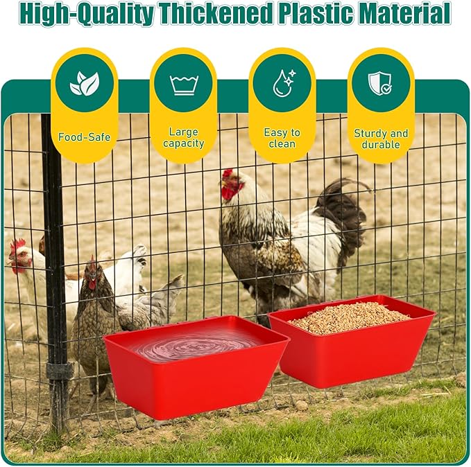 2 Pack Chicken Feeder Waterer,2.5 Quart Hanging Chicken Feeder Trough with Hooks Versatile Feeding Container for Chicken Duck Goose Rabbit Duck Feeder Poultry and Livestock Water Trough（Red）
