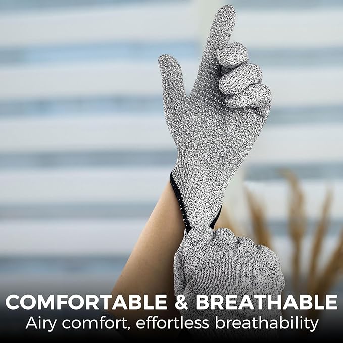 Evridwear Cutting Gloves Level 5 Cut Resistant, Food Safe Gloves with Non-Slip Grip for Kitchen, Meat Cutting & Mandoline Use, 2 Pairs (M, Gray+Gray)