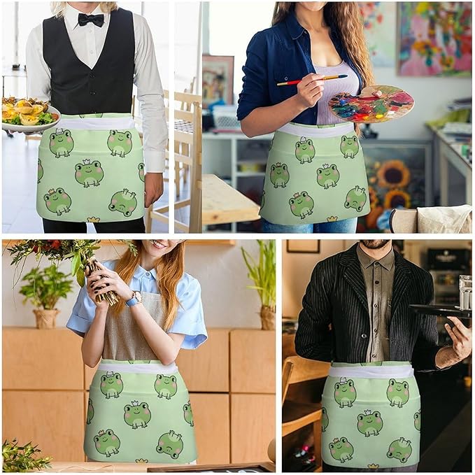 Server Apron with 3 Pockets Waist Waiter Waitress Half Apron Short Aprons