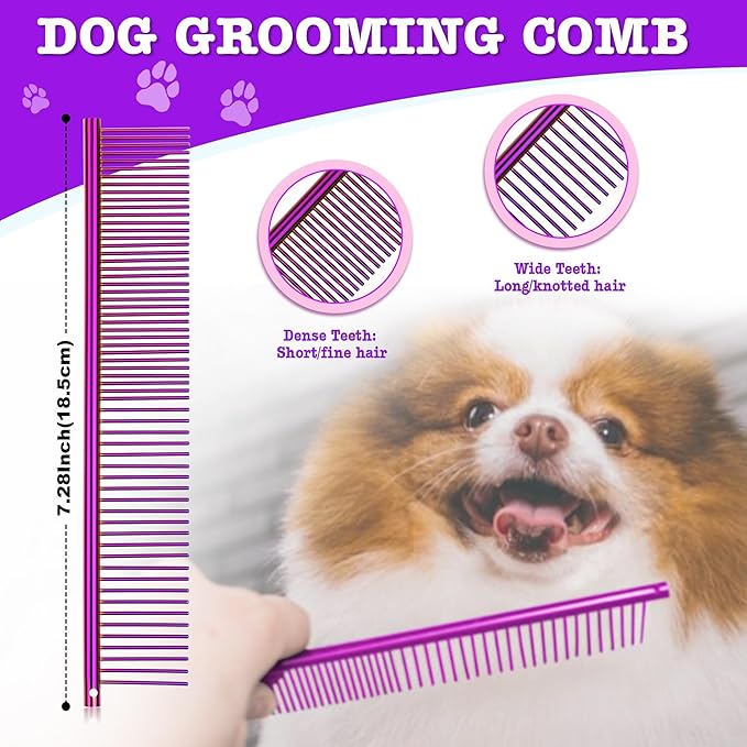Dream Reach Dog Grooming Scissors - 7" Professional 6 in 1 Pet Scissors Sharp and Durable Shears Set Thinning, Chunker, Straight, Curved Shears and Comb for Dog Cat Pets, Purple