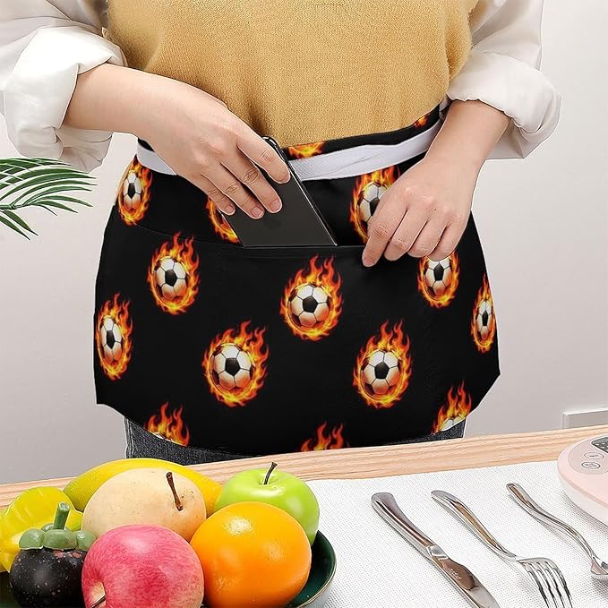 Server Waist Aprons Waitress Unisex Chef Works Half Apron with 3 Pockets